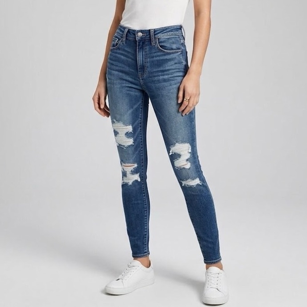 American Eagle High-Rise Distressed Skinny Jeans Blue size 4